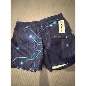 Centro Mens Swim Trunks XL Blue Digital Circuit Board Mesh Lined Shorts NWT
